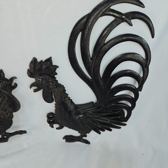Cast Iron Rooster Wall Hangs by Midwest 16" x 12" Black‎ Vintage 1960s VG+ - Picture 10 of 14